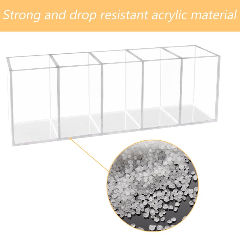 HSYMQ Acrylic Clear Pen Holder 5 Compartments Pencil Holder Desk Organizer Desktop Makeup Brush Holder - Image 3